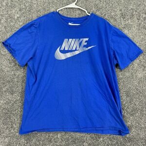 Nike Shirt Mens XXL Blue Short Sleeve Graphic Print Crewneck Athletic Cut Logo